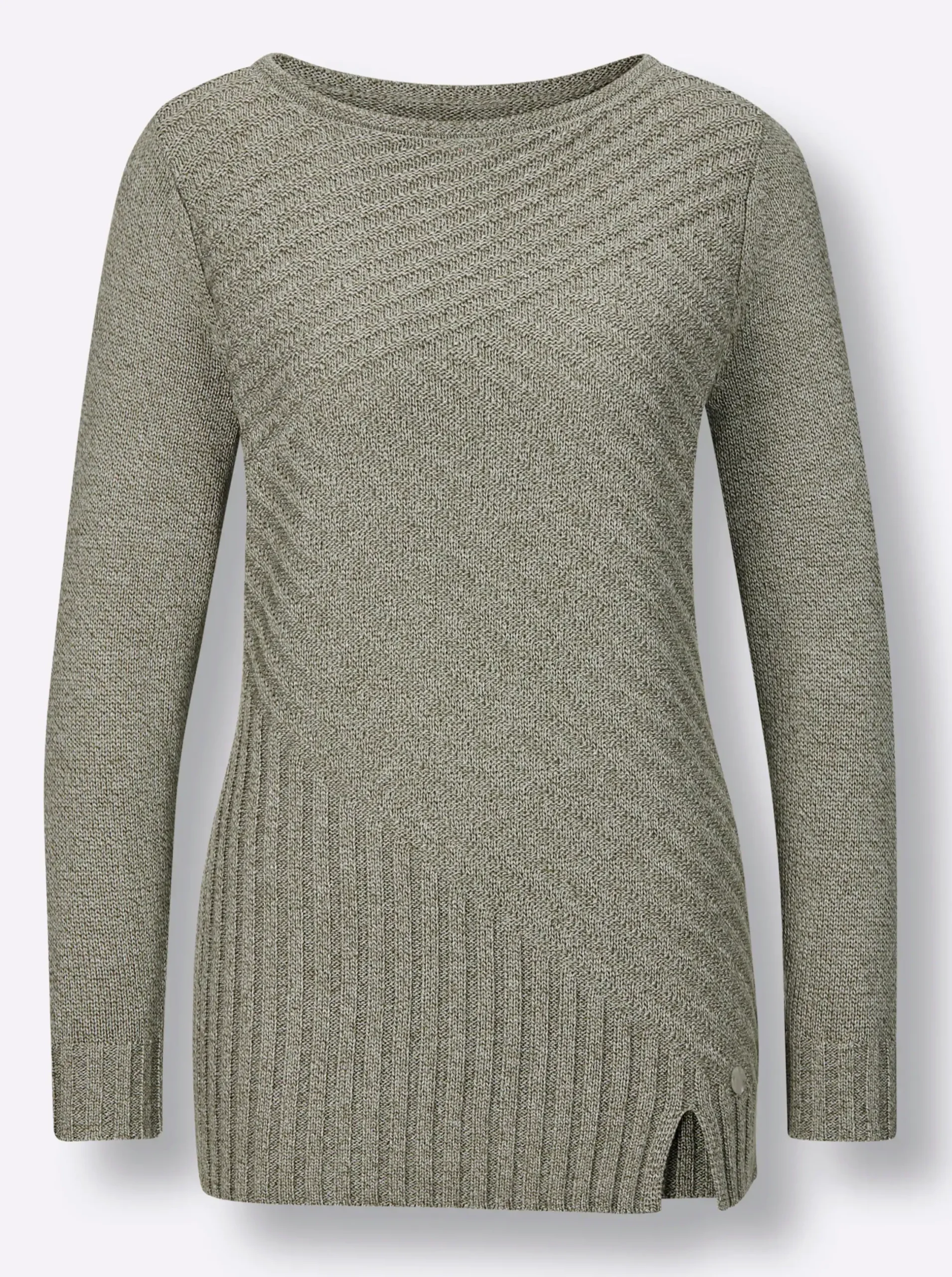 Pullover|CREATION L PREMIUM Langarm-Pullover in Rippenstrick khaki-meliert