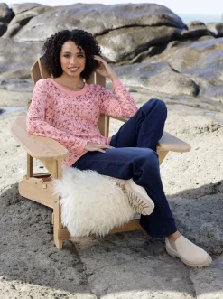 Pullover|heine Langarm-Pullover mit Ajour-Borte rosenquarz-champagner-bedruckt