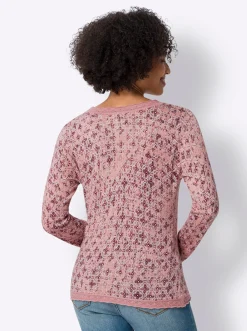 Pullover|heine Langarm-Pullover mit Ajour-Borte rosenquarz-champagner-bedruckt