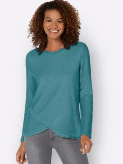 Pullover| Langarm-Pullover mit asymmetrischem Saum wintertürkis