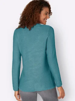 Pullover| Langarm-Pullover mit asymmetrischem Saum wintertürkis
