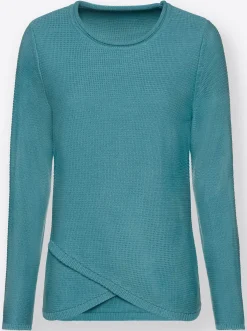Pullover| Langarm-Pullover mit asymmetrischem Saum wintertürkis