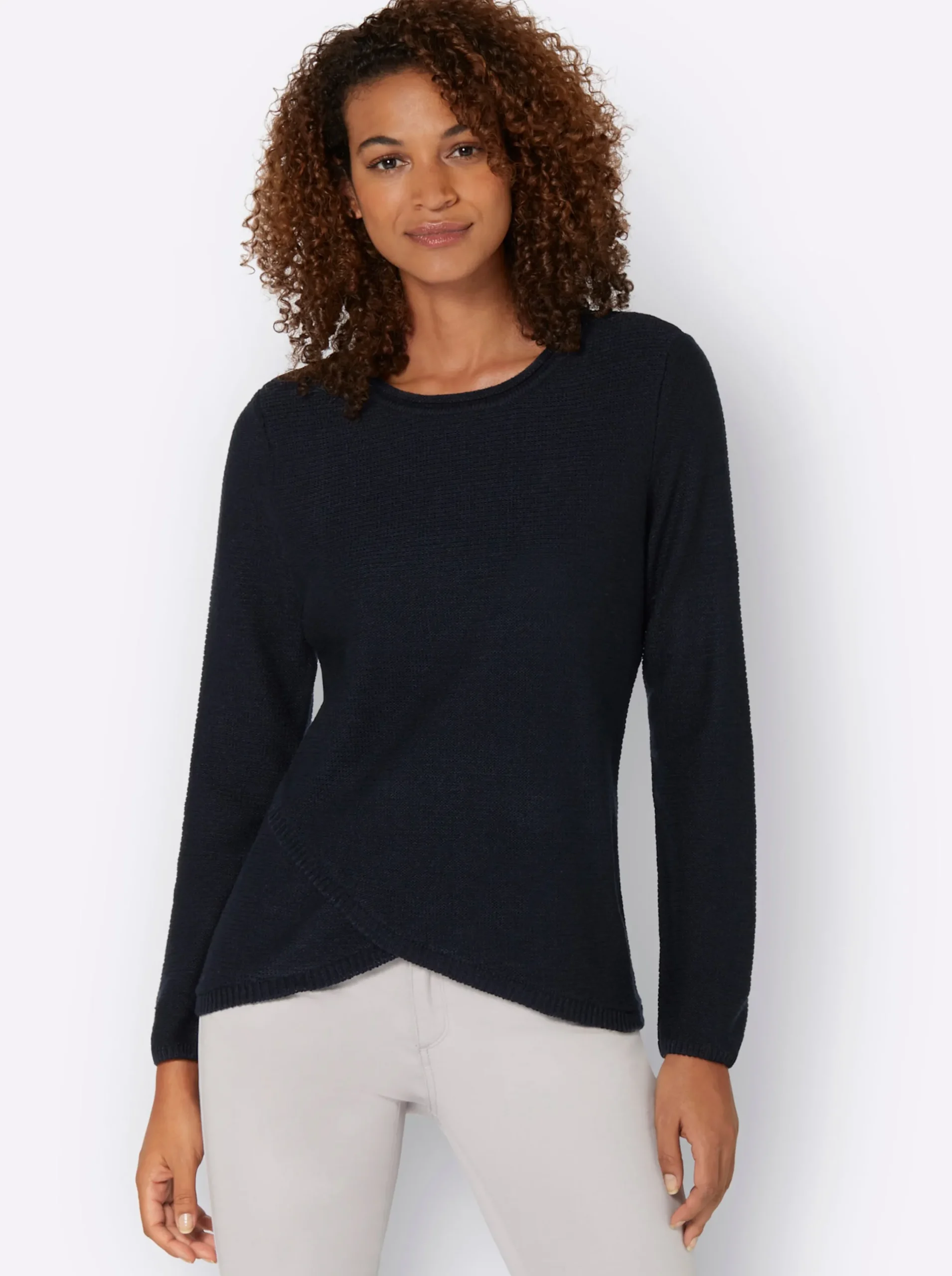 Pullover| Langarm-Pullover mit asymmetrischem Saum marine