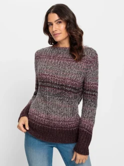 Pullover| Langarm-Pullover mit Farbverlauf, grobgestrickt burgund-gemustert