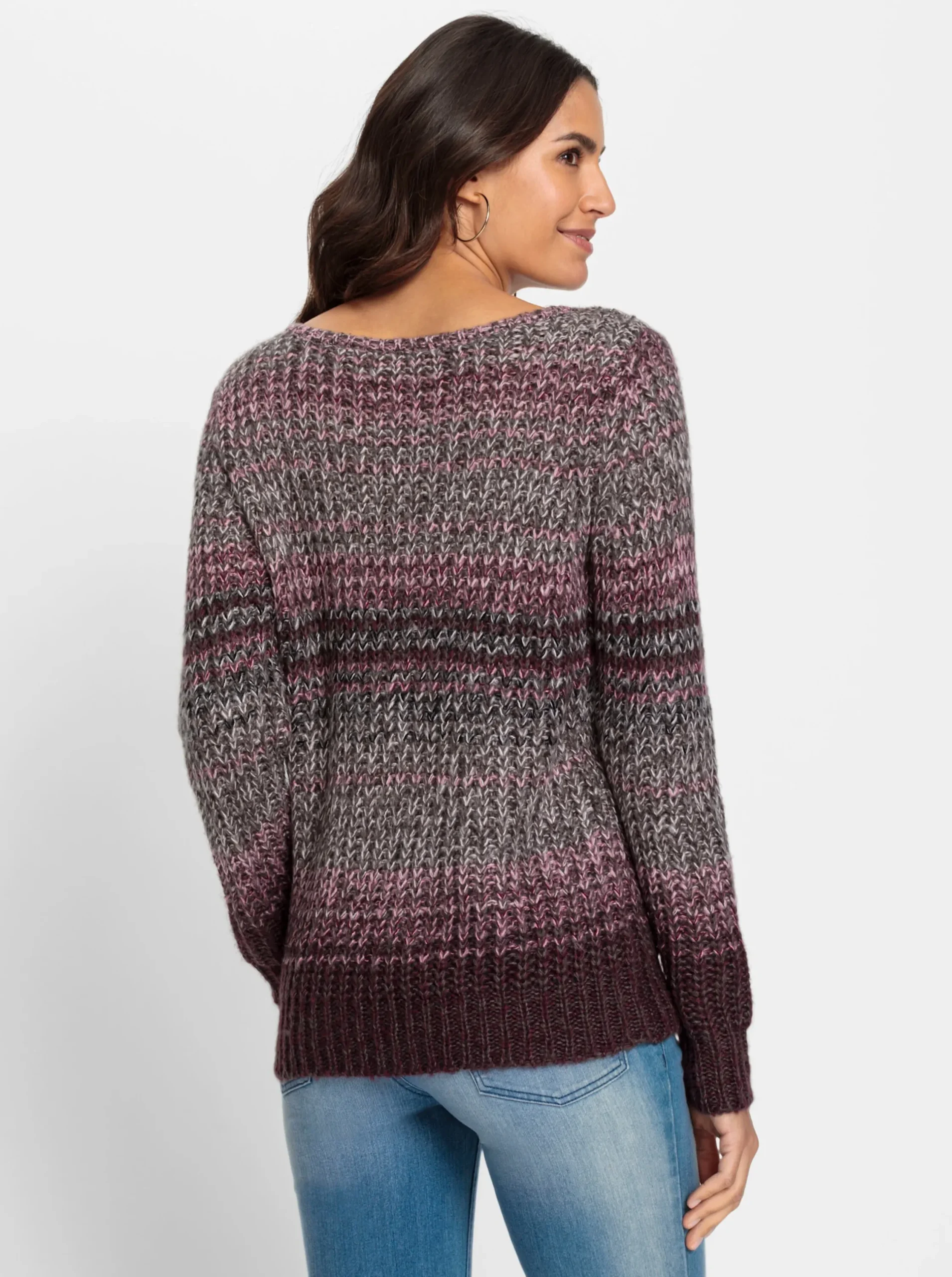 Pullover| Langarm-Pullover mit Farbverlauf, grobgestrickt burgund-gemustert