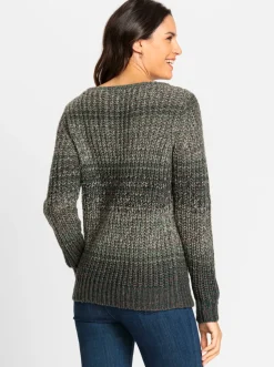 Pullover| Langarm-Pullover mit Farbverlauf, grobgestrickt petrol-gemustert