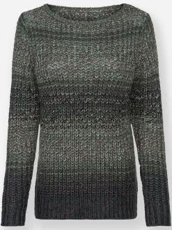 Pullover| Langarm-Pullover mit Farbverlauf, grobgestrickt petrol-gemustert