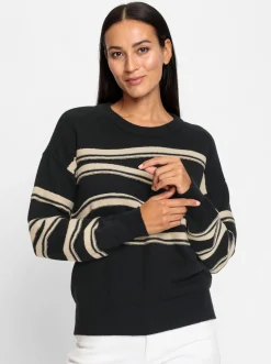 Pullover|heine Langarm-Pullover mit Intarsien-Strick schwarz-sand-gemustert