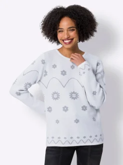 Pullover|heine Langarm-Pullover mit Jacquard-Dessin champagner-steingrau-gemustert