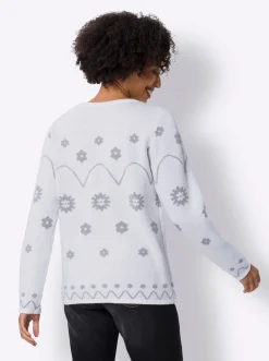 Pullover|heine Langarm-Pullover mit Jacquard-Dessin champagner-steingrau-gemustert