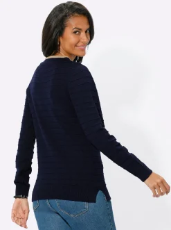 Pullover| Langarm-Pullover mit Kelchkragen marine