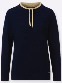 Pullover| Langarm-Pullover mit Kelchkragen marine