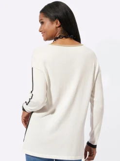Pullover| Langarm-Pullover mit Kontraststreifen ecru