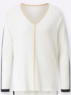 Pullover| Langarm-Pullover mit Kontraststreifen ecru