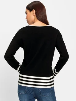 Pullover|heine Langarm-Pullover mit Kontraststreifen schwarz