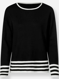 Pullover|heine Langarm-Pullover mit Kontraststreifen schwarz