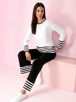 Pullover|heine Langarm-Pullover mit Kontraststreifen ecru