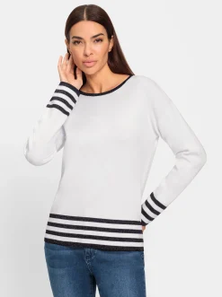 Pullover|heine Langarm-Pullover mit Kontraststreifen ecru