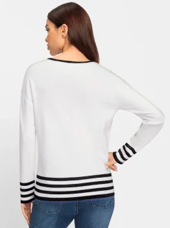 Pullover|heine Langarm-Pullover mit Kontraststreifen ecru