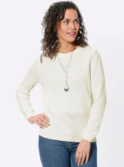 Pullover| Langarm-Pullover mit Metallplättchen-Applikationen ecru