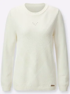 Pullover| Langarm-Pullover mit Metallplättchen-Applikationen ecru