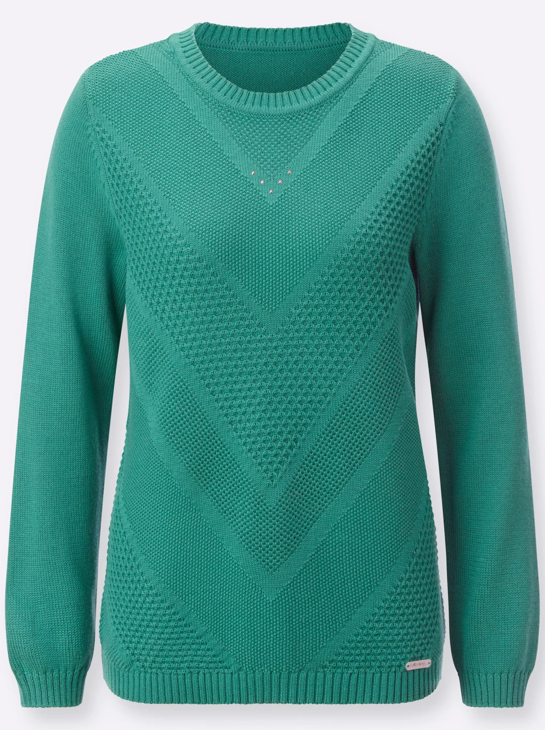 Pullover| Langarm-Pullover mit Metallplättchen-Applikationen smaragd