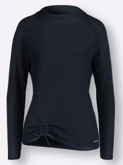 Pullover| Langarm-Pullover mit Raffung am Saum marine