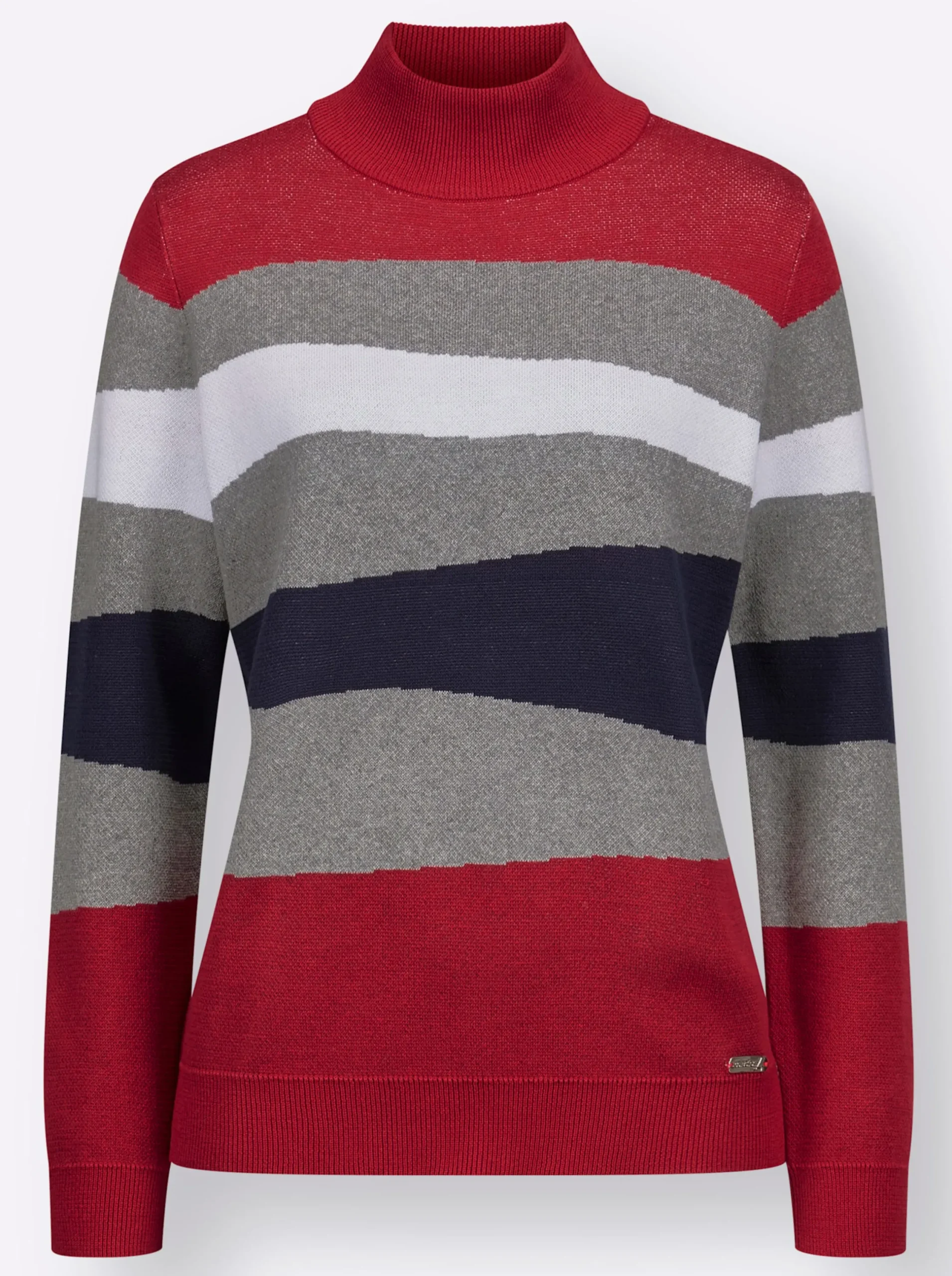 Pullover| Langarm-Pullover mit Ripp-Abschlüssen, kuschelig grau-rot-gemustert