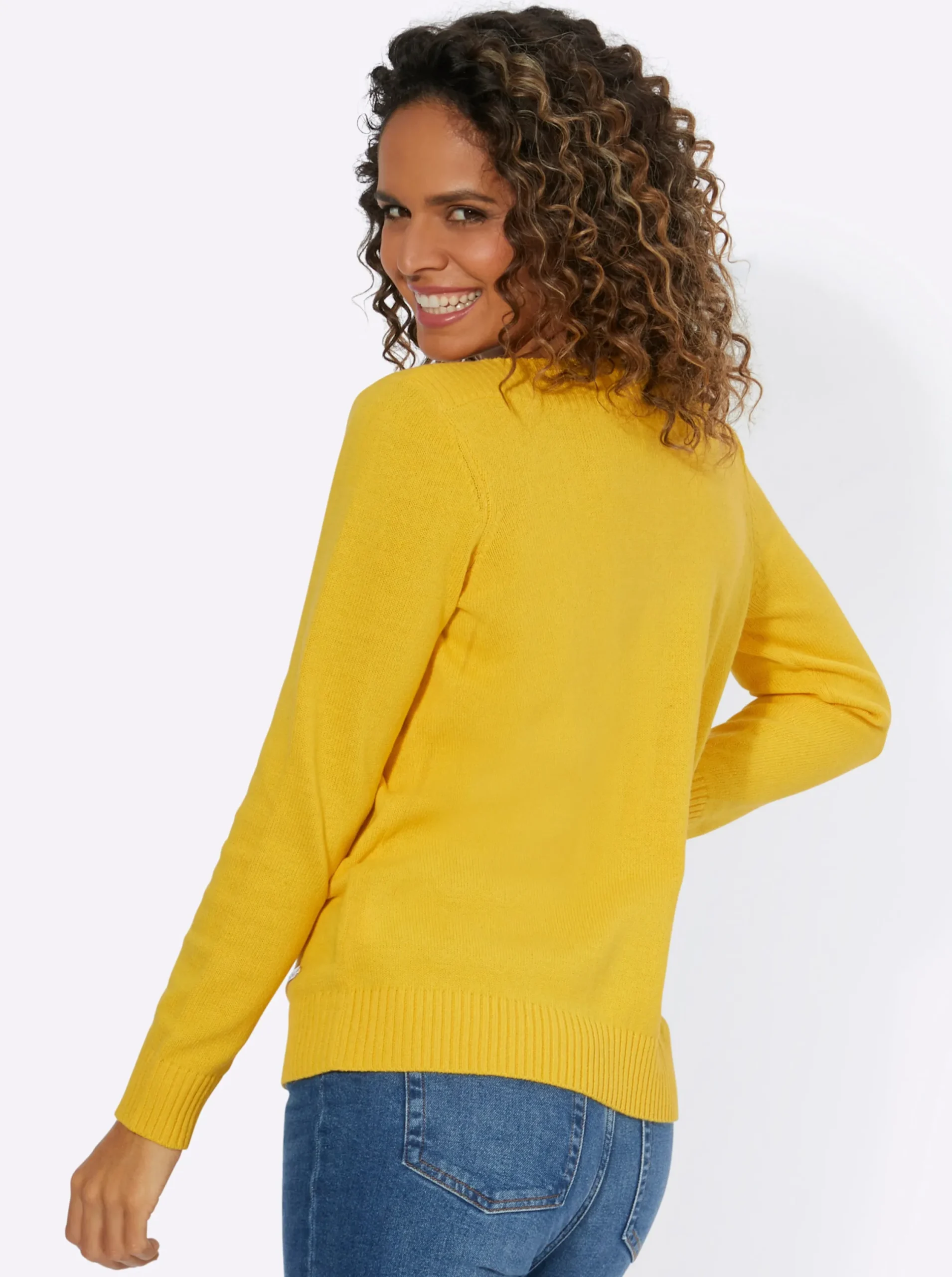 Pullover| Langarm-Pullover mit U-Boot-Ausschnitt ocker
