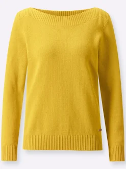 Pullover| Langarm-Pullover mit U-Boot-Ausschnitt ocker