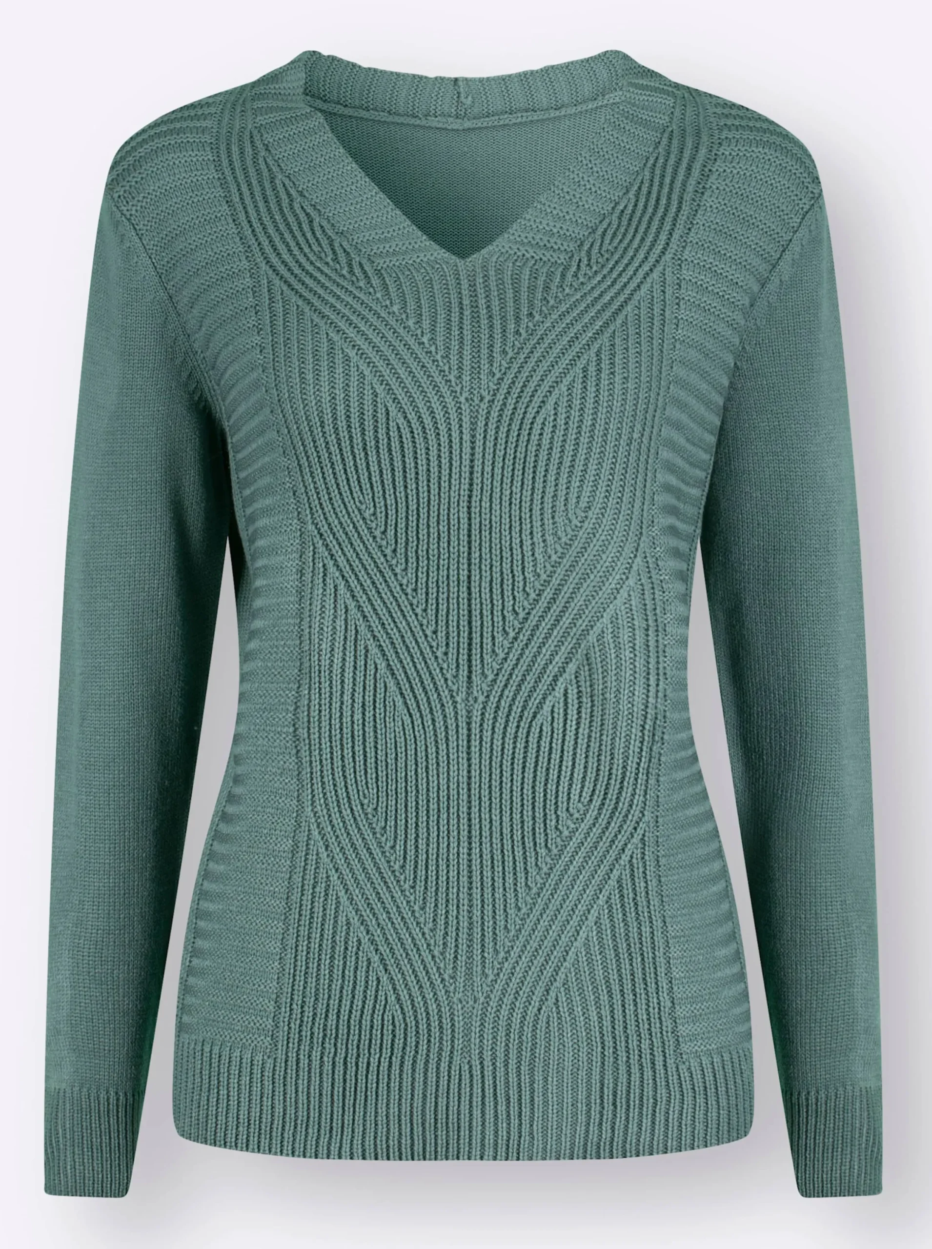 Pullover| Langarm-Pullover mit Zopfmuster jade