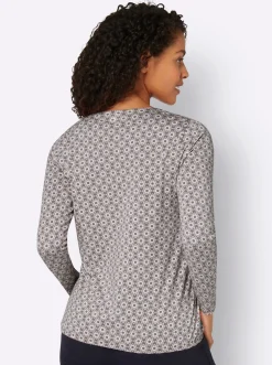 Shirts| Langarmshirt taupe-ecru-bedruckt