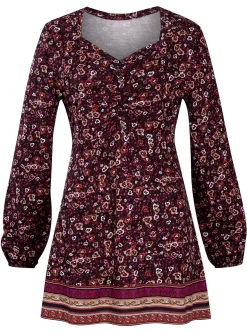 Shirts| Langarmshirt schwarz-dunkelrot-gemustert