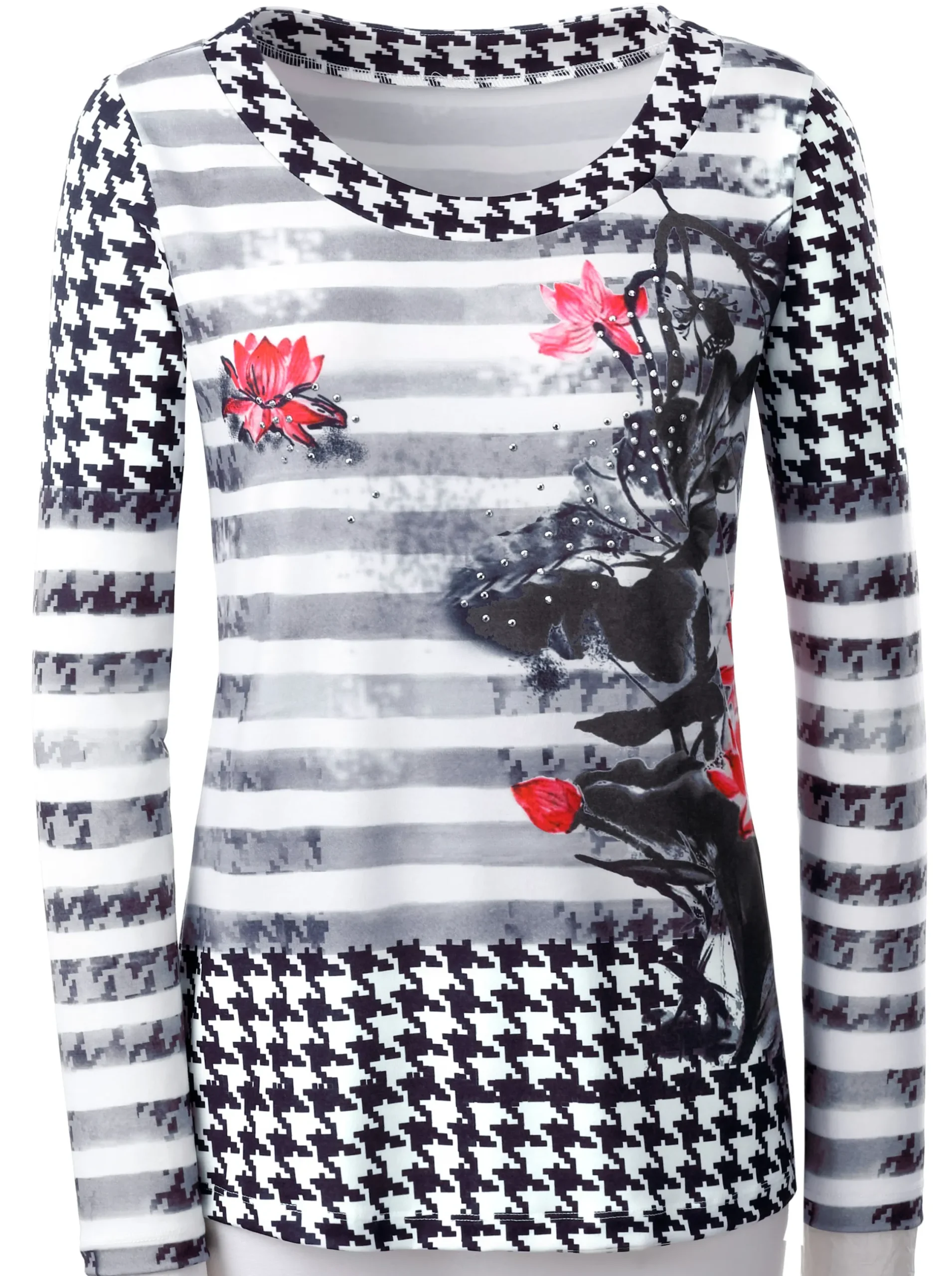 Shirts| Langarmshirt schwarz-rot-bedruckt