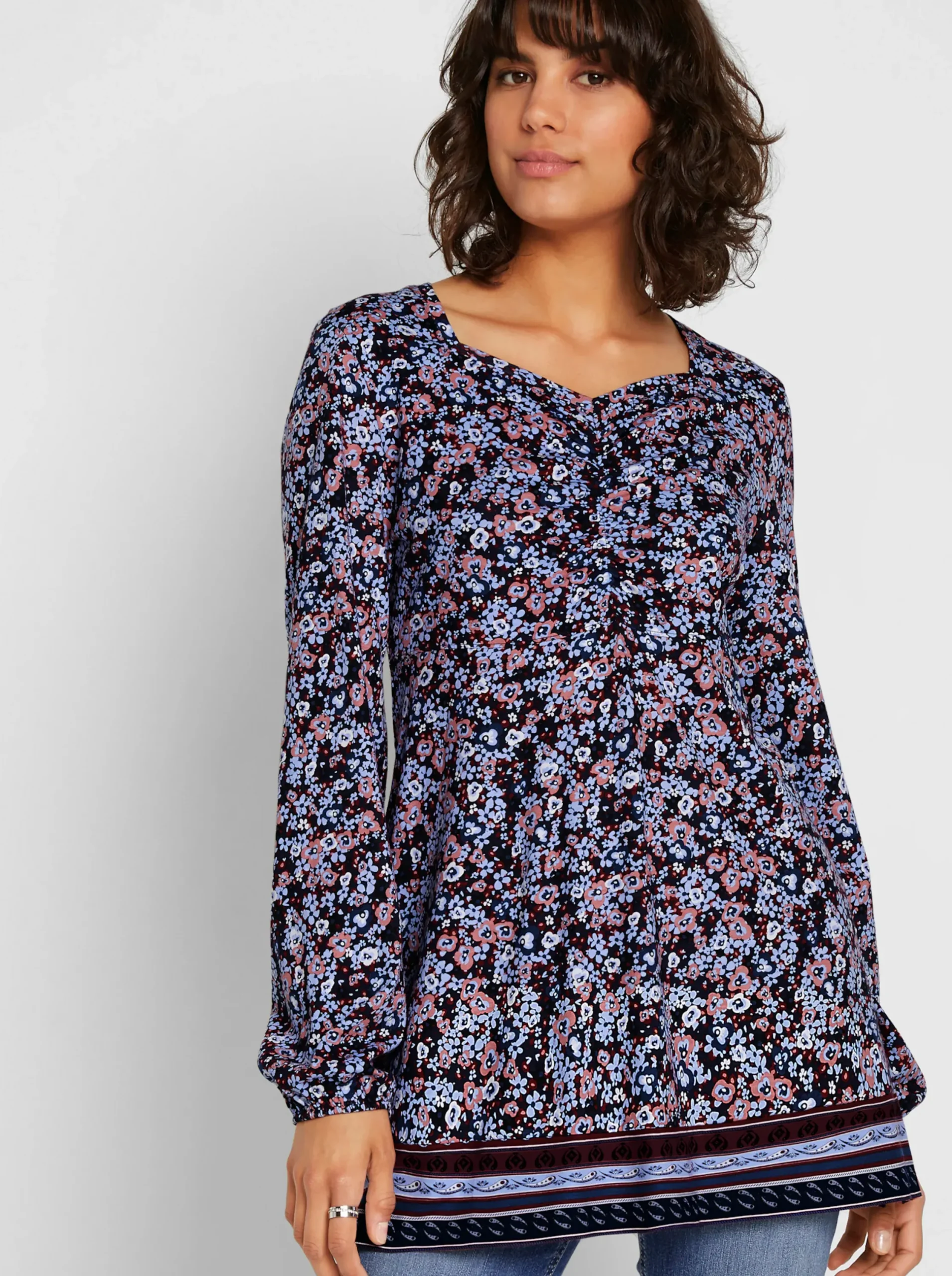 Shirts| Langarmshirt marine-himmelblau-gemustert