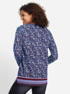 Shirts| Langarmshirt marine-himmelblau-gemustert
