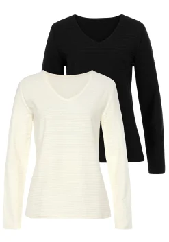 Strandmode|Shirts|LASCANA Langarmshirt creme,schwarz