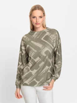 Pullover|heine Langarmshirt khaki-sand-bedruckt