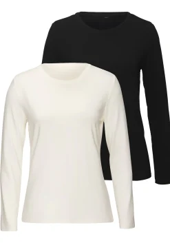 Shirts|LASCANA Langarmshirt creme,schwarz