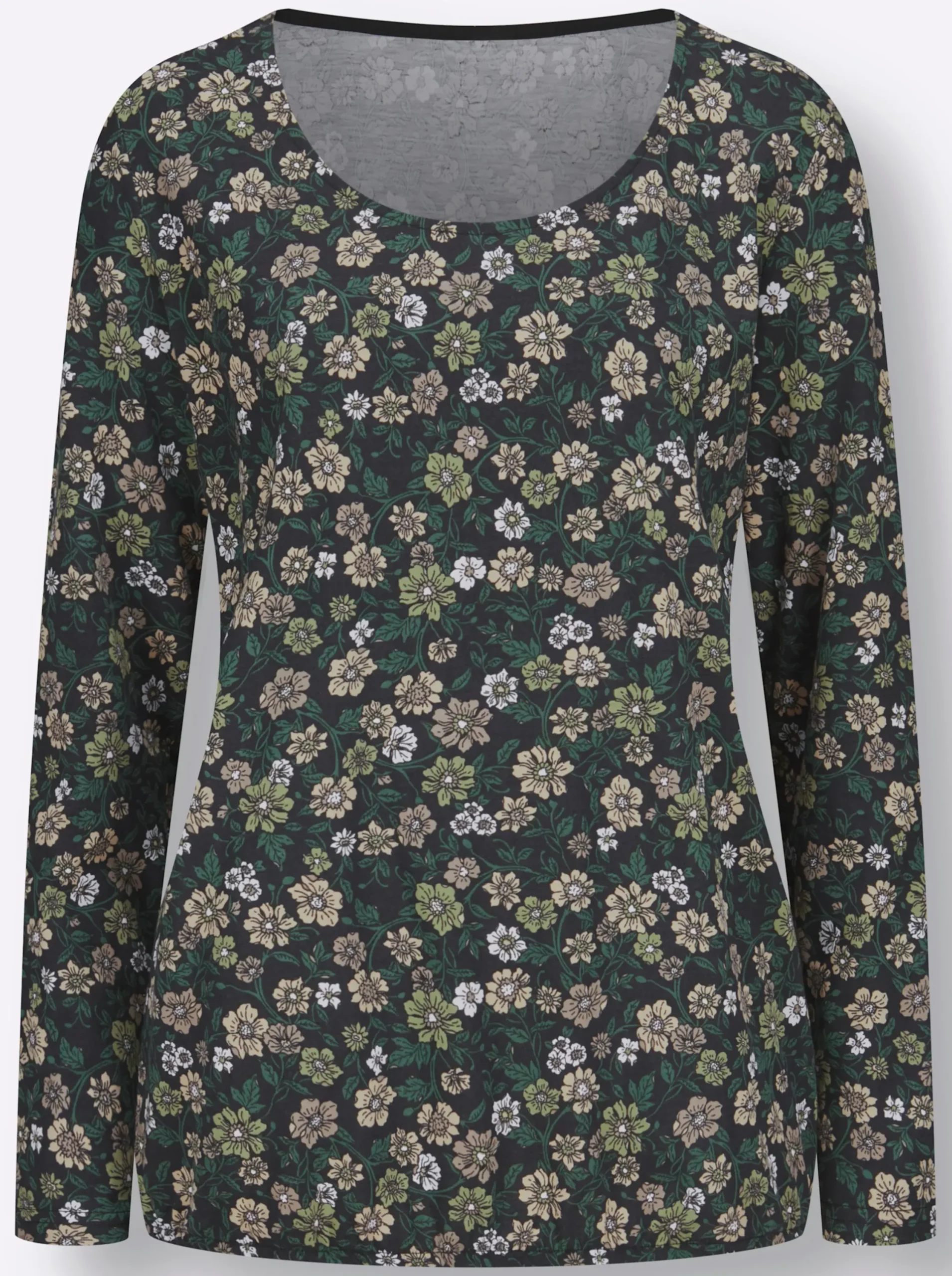 Shirts| Langarmshirt schwarz-schilf-bedruckt