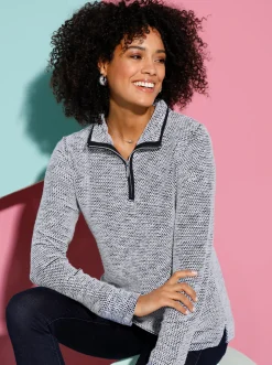 Pullover|Shirts| Langarmshirt ecru-schwarz-gemustert