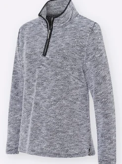 Pullover|Shirts| Langarmshirt ecru-schwarz-gemustert