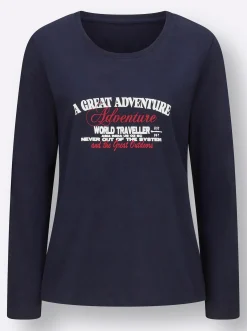 Shirts| Langarmshirt marine-ecru-bedruckt
