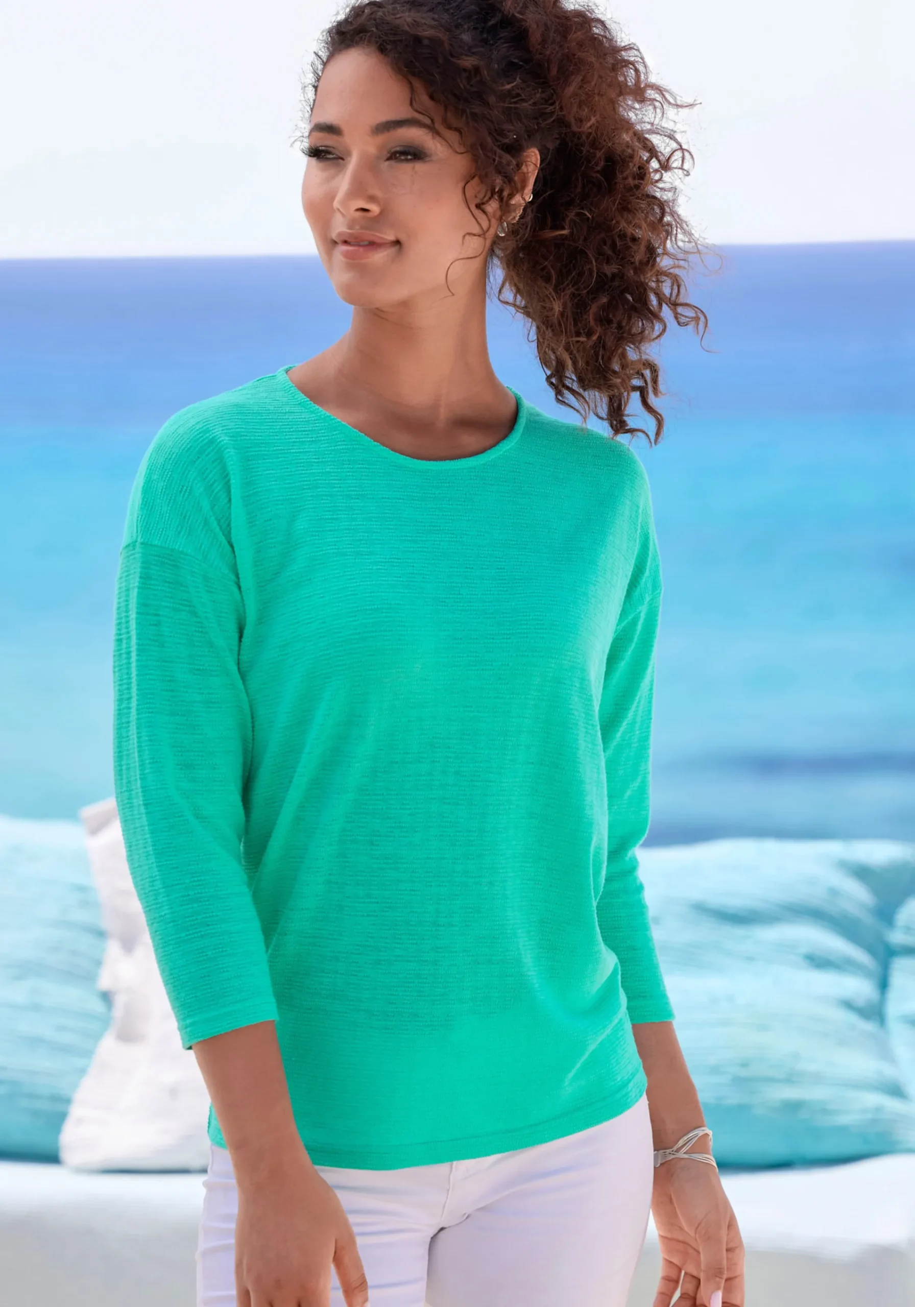 Strandmode|Vivance Langarmshirt türkis,weiß