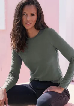 Strandmode|Shirts|LASCANA Langarmshirt graugrün,creme