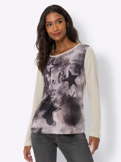 Blusen|heine Langarmshirt im Muster-Mix sand-bedruckt