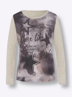 Blusen|heine Langarmshirt im Muster-Mix sand-bedruckt