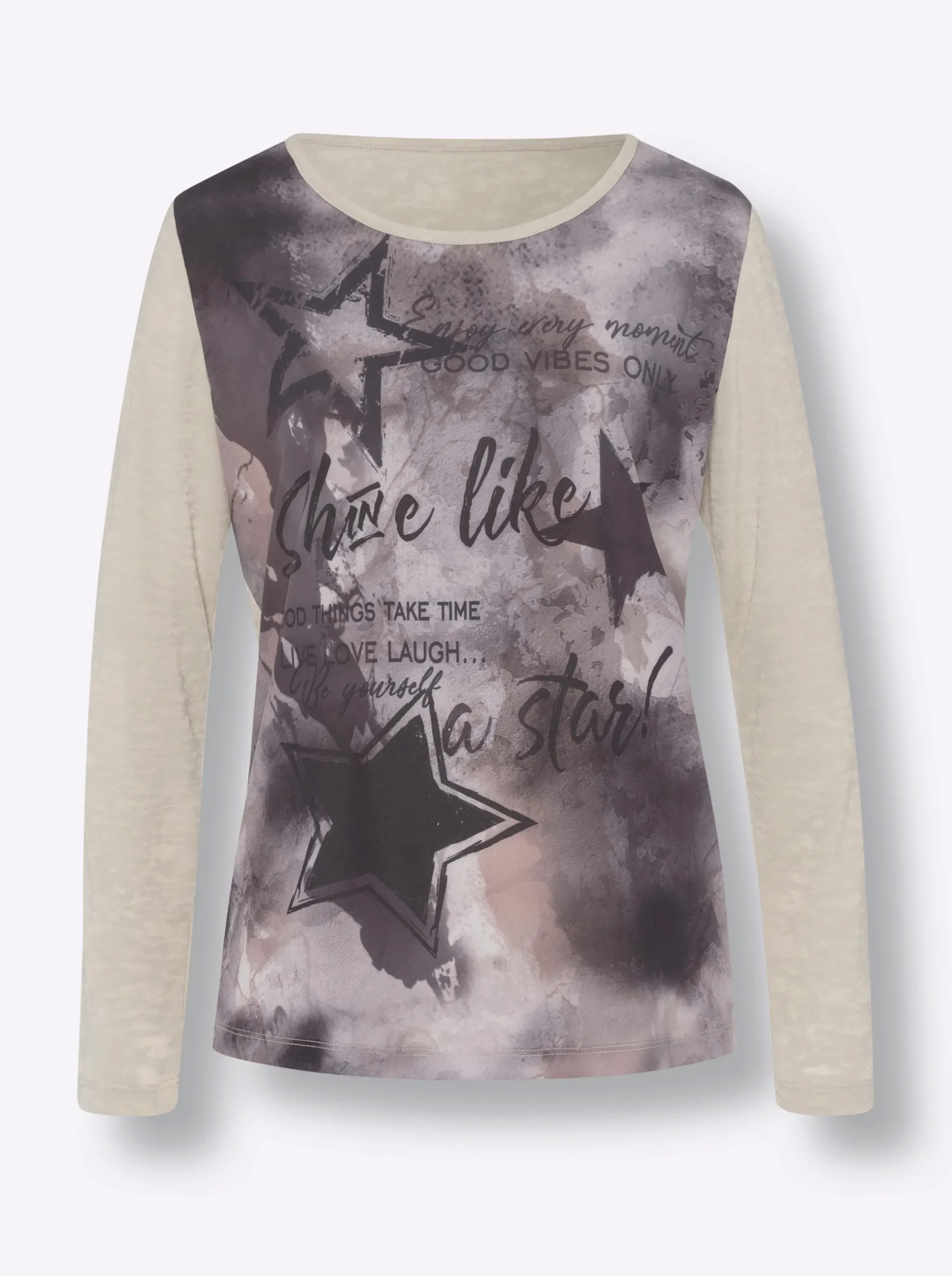 Blusen|heine Langarmshirt im Muster-Mix sand-bedruckt