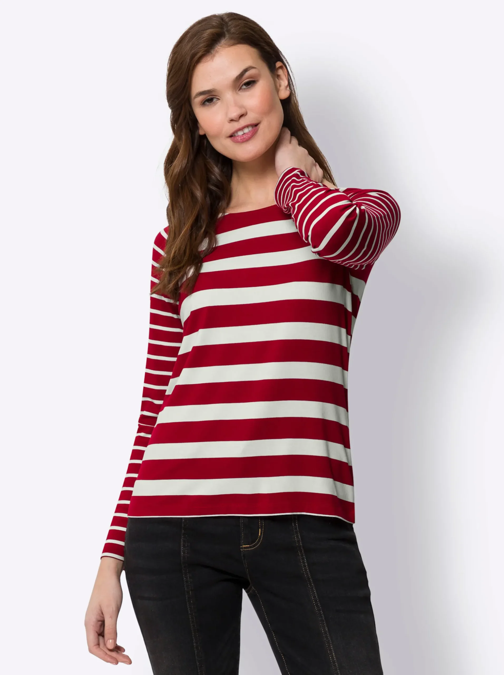Shirts|heine Langarmshirt im Streifendessin rot-ecru-gestreift