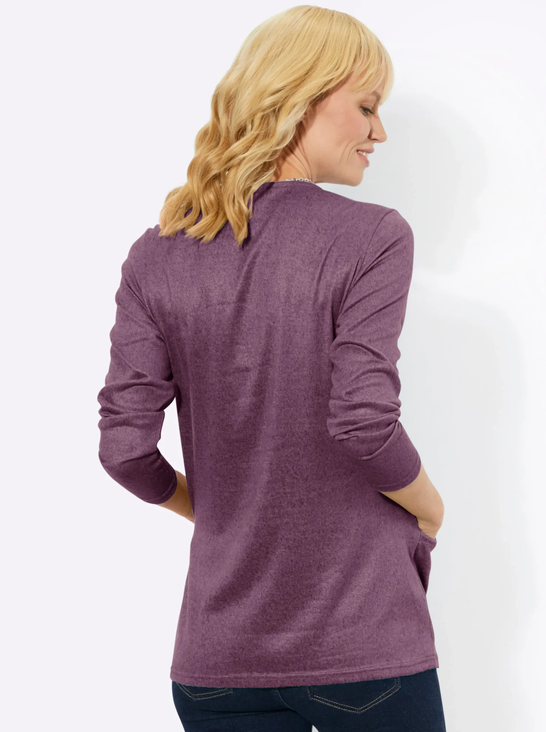 Shirts| Langarmshirt in angerauter Qualität violett-schwarz-meliert